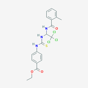 molecular formula C20H20Cl3N3O3S B3932577 ethyl 4-{[({2,2,2-trichloro-1-[(2-methylbenzoyl)amino]ethyl}amino)carbonothioyl]amino}benzoate 