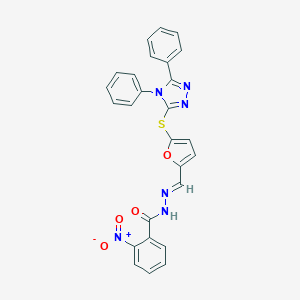 molecular formula C26H18N6O4S B393263 N'-({5-[(4,5-diphenyl-4H-1,2,4-triazol-3-yl)sulfanyl]-2-furyl}methylene)-2-nitrobenzohydrazide 