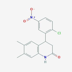 molecular formula C17H15ClN2O3 B3932634 4-(2-chloro-5-nitrophenyl)-6,7-dimethyl-3,4-dihydro-2(1H)-quinolinone 