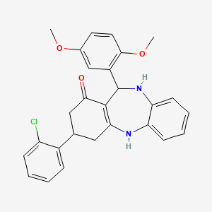 molecular formula C27H25ClN2O3 B3932671 3-(2-chlorophenyl)-11-(2,5-dimethoxyphenyl)-2,3,4,5,10,11-hexahydro-1H-dibenzo[b,e][1,4]diazepin-1-one 