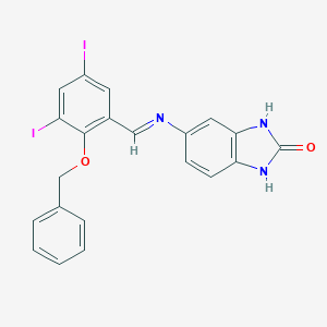 molecular formula C21H15I2N3O2 B393274 5-{[2-(benzyloxy)-3,5-diiodobenzylidene]amino}-1,3-dihydro-2H-benzimidazol-2-one 