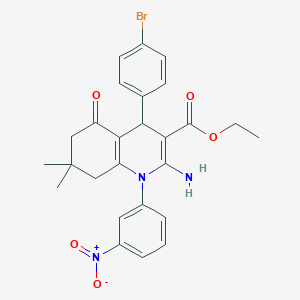 molecular formula C26H26BrN3O5 B393275 Ethyl 2-amino-4-(4-bromophenyl)-1-{3-nitrophenyl}-7,7-dimethyl-5-oxo-1,4,5,6,7,8-hexahydro-3-quinolinecarboxylate 