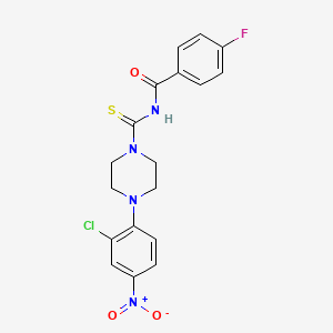 molecular formula C18H16ClFN4O3S B3932843 N-{[4-(2-chloro-4-nitrophenyl)-1-piperazinyl]carbonothioyl}-4-fluorobenzamide 