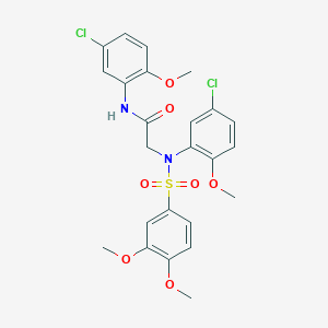 molecular formula C24H24Cl2N2O7S B393290 2-{5-chloro[(3,4-dimethoxyphenyl)sulfonyl]-2-methoxyanilino}-N-(5-chloro-2-methoxyphenyl)acetamide 