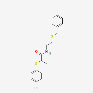 molecular formula C19H22ClNOS2 B3932912 2-[(4-chlorophenyl)thio]-N-{2-[(4-methylbenzyl)thio]ethyl}propanamide 
