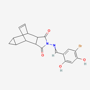 molecular formula C18H15BrN2O4 B3932915 4-[(5-bromo-2,4-dihydroxybenzylidene)amino]-4-azatetracyclo[5.3.2.0~2,6~.0~8,10~]dodec-11-ene-3,5-dione 
