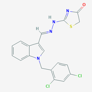 molecular formula C19H14Cl2N4OS B393298 2-[(2E)-2-[[1-[(2,4-dichlorophenyl)methyl]indol-3-yl]methylidene]hydrazinyl]-1,3-thiazol-4-one 