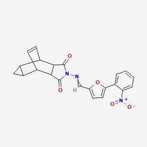 molecular formula C22H17N3O5 B3933017 4-({[5-(2-nitrophenyl)-2-furyl]methylene}amino)-4-azatetracyclo[5.3.2.0~2,6~.0~8,10~]dodec-11-ene-3,5-dione 