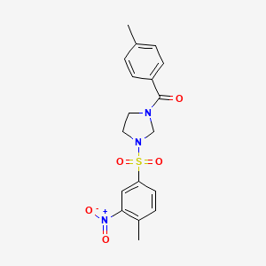 molecular formula C18H19N3O5S B3933045 1-(4-methylbenzoyl)-3-[(4-methyl-3-nitrophenyl)sulfonyl]imidazolidine 