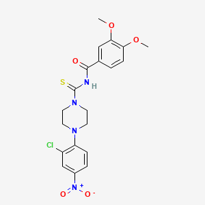 molecular formula C20H21ClN4O5S B3933070 N-{[4-(2-chloro-4-nitrophenyl)-1-piperazinyl]carbonothioyl}-3,4-dimethoxybenzamide 