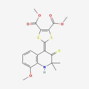 molecular formula C19H19NO5S3 B3933170 dimethyl 2-(8-methoxy-2,2-dimethyl-3-thioxo-2,3-dihydro-4(1H)-quinolinylidene)-1,3-dithiole-4,5-dicarboxylate 