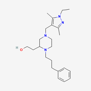 molecular formula C23H36N4O B3933173 2-[4-[(1-ethyl-3,5-dimethyl-1H-pyrazol-4-yl)methyl]-1-(3-phenylpropyl)-2-piperazinyl]ethanol 