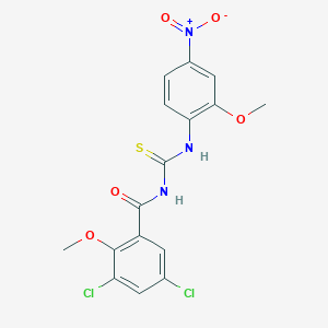 molecular formula C16H13Cl2N3O5S B3933191 3,5-dichloro-2-methoxy-N-{[(2-methoxy-4-nitrophenyl)amino]carbonothioyl}benzamide 