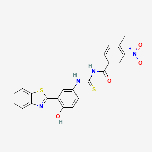molecular formula C22H16N4O4S2 B3933267 N-({[3-(1,3-benzothiazol-2-yl)-4-hydroxyphenyl]amino}carbonothioyl)-4-methyl-3-nitrobenzamide 