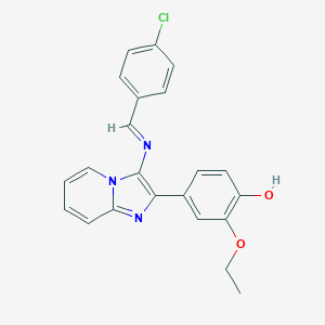 molecular formula C22H18ClN3O2 B393332 4-{3-[(4-Chlorobenzylidene)amino]imidazo[1,2-a]pyridin-2-yl}-2-ethoxyphenol 
