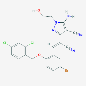 molecular formula C22H16BrCl2N5O2 B393334 5-amino-3-(2-{5-bromo-2-[(2,4-dichlorobenzyl)oxy]phenyl}-1-cyanovinyl)-1-(2-hydroxyethyl)-1H-pyrazole-4-carbonitrile 