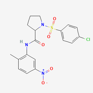 molecular formula C18H18ClN3O5S B3933470 1-[(4-chlorophenyl)sulfonyl]-N-(2-methyl-5-nitrophenyl)prolinamide 