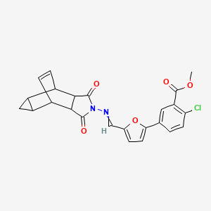 molecular formula C24H19ClN2O5 B3933507 methyl 2-chloro-5-(5-{[(3,5-dioxo-4-azatetracyclo[5.3.2.0~2,6~.0~8,10~]dodec-11-en-4-yl)imino]methyl}-2-furyl)benzoate 