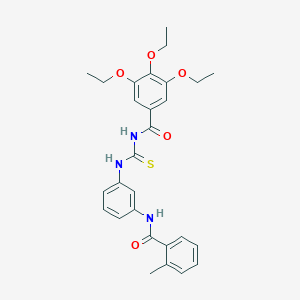 molecular formula C28H31N3O5S B3933523 3,4,5-triethoxy-N-[({3-[(2-methylbenzoyl)amino]phenyl}amino)carbonothioyl]benzamide 