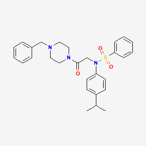 molecular formula C28H33N3O3S B3933551 N-[2-(4-benzyl-1-piperazinyl)-2-oxoethyl]-N-(4-isopropylphenyl)benzenesulfonamide 