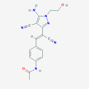 molecular formula C17H16N6O2 B393356 N-(4-{2-[5-amino-4-cyano-1-(2-hydroxyethyl)-1H-pyrazol-3-yl]-2-cyanovinyl}phenyl)acetamide 