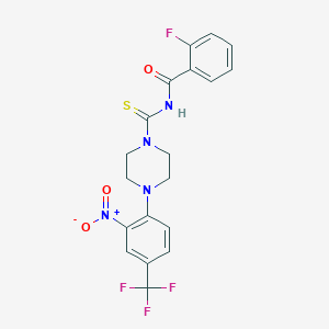 molecular formula C19H16F4N4O3S B3933582 2-fluoro-N-({4-[2-nitro-4-(trifluoromethyl)phenyl]-1-piperazinyl}carbonothioyl)benzamide 