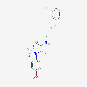 molecular formula C20H25ClN2O4S2 B3933658 N~1~-{2-[(3-chlorobenzyl)thio]ethyl}-N~2~-(4-methoxyphenyl)-N~2~-(methylsulfonyl)alaninamide 