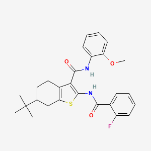 molecular formula C27H29FN2O3S B3933729 6-tert-butyl-2-[(2-fluorobenzoyl)amino]-N-(2-methoxyphenyl)-4,5,6,7-tetrahydro-1-benzothiophene-3-carboxamide 