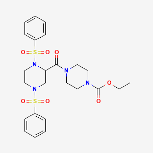molecular formula C24H30N4O7S2 B3933740 ethyl 4-{[1,4-bis(phenylsulfonyl)-2-piperazinyl]carbonyl}-1-piperazinecarboxylate 