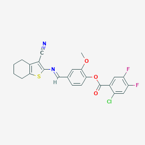 molecular formula C24H17ClF2N2O3S B393375 4-{[(3-Cyano-4,5,6,7-tetrahydro-1-benzothien-2-yl)imino]methyl}-2-methoxyphenyl 2-chloro-4,5-difluorobenzoate 