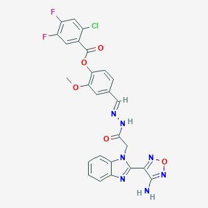 molecular formula C26H18ClF2N7O5 B393376 4-[(E)-(2-{[2-(4-amino-1,2,5-oxadiazol-3-yl)-1H-benzimidazol-1-yl]acetyl}hydrazinylidene)methyl]-2-methoxyphenyl 2-chloro-4,5-difluorobenzoate 