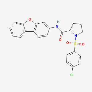 molecular formula C23H19ClN2O4S B3933788 1-[(4-chlorophenyl)sulfonyl]-N-dibenzo[b,d]furan-3-ylprolinamide 