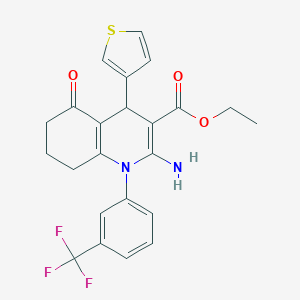molecular formula C23H21F3N2O3S B393387 Ethyl 2-amino-5-oxo-4-(3-thienyl)-1-[3-(trifluoromethyl)phenyl]-1,4,5,6,7,8-hexahydro-3-quinolinecarboxylate 