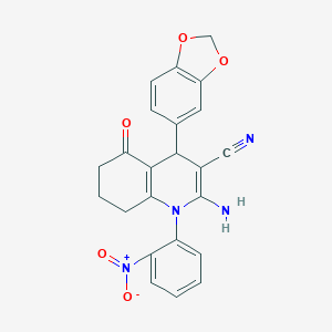 molecular formula C23H18N4O5 B393396 2-Amino-4-(1,3-benzodioxol-5-yl)-1-(2-nitrophenyl)-5-oxo-1,4,5,6,7,8-hexahydro-3-quinolinecarbonitrile 