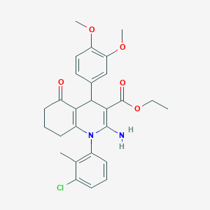 Ethyl 2-amino-1-(3-chloro-2-methylphenyl)-4-(3,4-dimethoxyphenyl)-5-oxo-1,4,5,6,7,8-hexahydro-3-quinolinecarboxylate