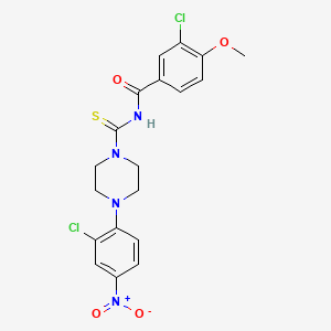 molecular formula C19H18Cl2N4O4S B3934088 3-chloro-N-{[4-(2-chloro-4-nitrophenyl)-1-piperazinyl]carbonothioyl}-4-methoxybenzamide 