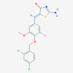 molecular formula C18H13Cl2IN2O3S B393417 (5Z)-5-{4-[(2,4-dichlorobenzyl)oxy]-3-iodo-5-methoxybenzylidene}-2-imino-1,3-thiazolidin-4-one 