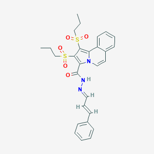 molecular formula C28H29N3O5S2 B393426 N'-(3-phenyl-2-propenylidene)-1,2-bis(propylsulfonyl)pyrrolo[2,1-a]isoquinoline-3-carbohydrazide 