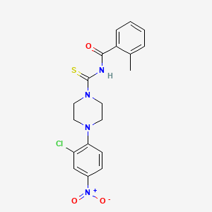 molecular formula C19H19ClN4O3S B3934302 N-{[4-(2-chloro-4-nitrophenyl)-1-piperazinyl]carbonothioyl}-2-methylbenzamide 