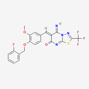 molecular formula C21H14F4N4O3S B3934333 6-{4-[(2-fluorobenzyl)oxy]-3-methoxybenzylidene}-5-imino-2-(trifluoromethyl)-5,6-dihydro-7H-[1,3,4]thiadiazolo[3,2-a]pyrimidin-7-one 