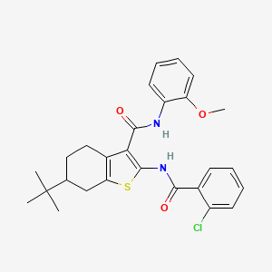 molecular formula C27H29ClN2O3S B3934378 6-tert-butyl-2-[(2-chlorobenzoyl)amino]-N-(2-methoxyphenyl)-4,5,6,7-tetrahydro-1-benzothiophene-3-carboxamide 