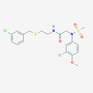 molecular formula C19H22Cl2N2O4S2 B3934469 N~1~-{2-[(3-chlorobenzyl)thio]ethyl}-N~2~-(3-chloro-4-methoxyphenyl)-N~2~-(methylsulfonyl)glycinamide 
