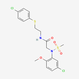 molecular formula C18H20Cl2N2O4S2 B3934470 N~2~-(5-chloro-2-methoxyphenyl)-N~1~-{2-[(4-chlorophenyl)thio]ethyl}-N~2~-(methylsulfonyl)glycinamide 