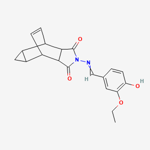 molecular formula C20H20N2O4 B3934533 4-[(3-ethoxy-4-hydroxybenzylidene)amino]-4-azatetracyclo[5.3.2.0~2,6~.0~8,10~]dodec-11-ene-3,5-dione 