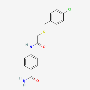 molecular formula C16H15ClN2O2S B3934735 4-({[(4-chlorobenzyl)thio]acetyl}amino)benzamide 