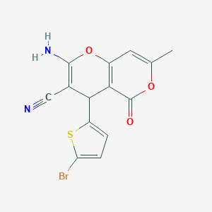 molecular formula C14H9BrN2O3S B393474 2-Amino-4-(5-bromo-thiophen-2-yl)-7-methyl-5-oxo-4H,5H-pyrano[4,3-b]pyran-3-carbonitrile 