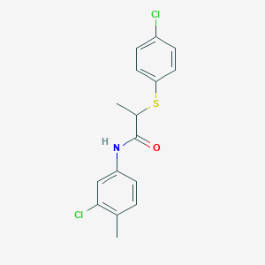 molecular formula C16H15Cl2NOS B3934784 N-(3-chloro-4-methylphenyl)-2-[(4-chlorophenyl)thio]propanamide 