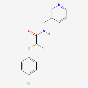 molecular formula C15H15ClN2OS B3934798 2-[(4-chlorophenyl)thio]-N-(3-pyridinylmethyl)propanamide 