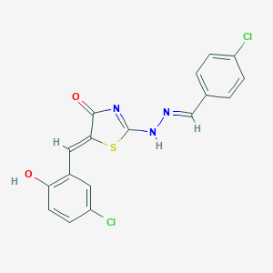 (5Z)-5-[(5-chloro-2-hydroxyphenyl)methylidene]-2-[(2E)-2-[(4-chlorophenyl)methylidene]hydrazinyl]-1,3-thiazol-4-one