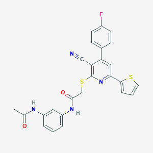 molecular formula C26H19FN4O2S2 B393493 N~1~-[3-(ACETYLAMINO)PHENYL]-2-{[3-CYANO-4-(4-FLUOROPHENYL)-6-(2-THIENYL)-2-PYRIDYL]SULFANYL}ACETAMIDE 